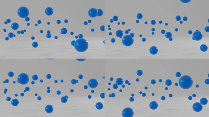 白色背景，带有漂浮的蓝色球。最小运动图形无缝循环动画