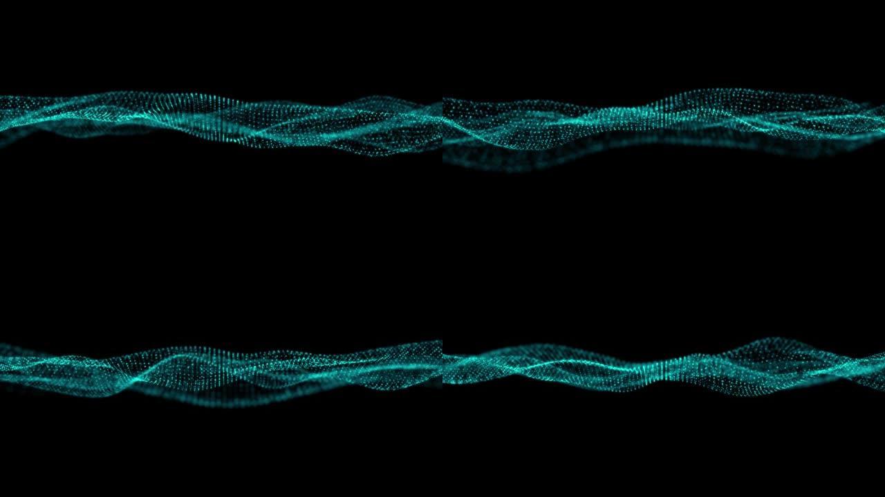 粒子波4K-4k暗底抽象蓝波粒子剪辑数字技术与创新理念-抽象蓝波图案背景-暗底抽象移动粒子波-运动抽