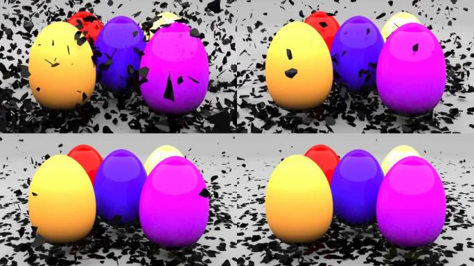 带有黑色贝壳的复活节鸡蛋爆炸并形成彩色鸡蛋4k