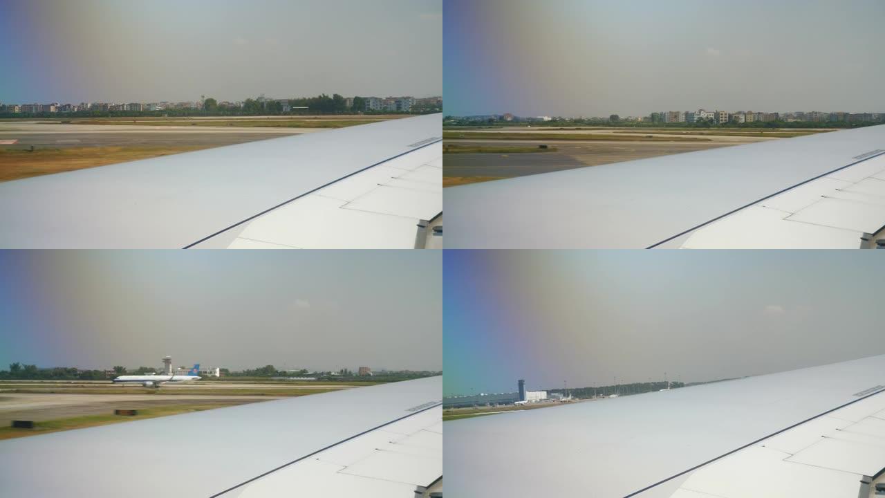 晴天广州市机场交通机起飞窗口pov全景4k中国