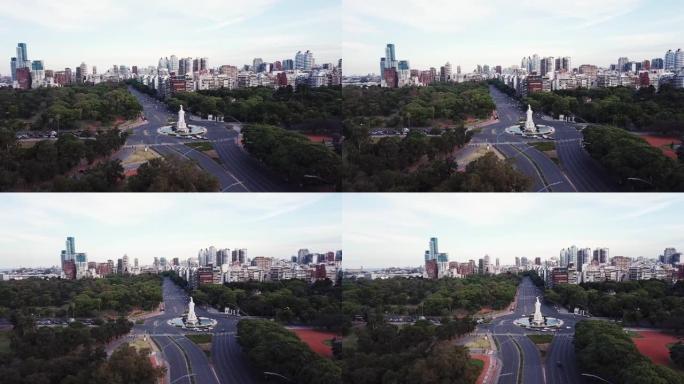 布宜诺斯艾利斯天际线的鸟瞰图，以及巴勒莫公园和大宪章纪念碑