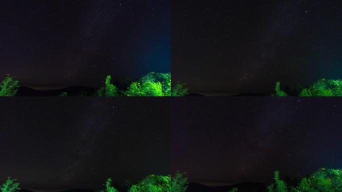 T/L夜空在热带森林中有移动的星星