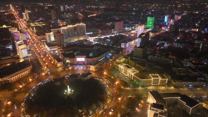 航拍长春市人民广场夜景