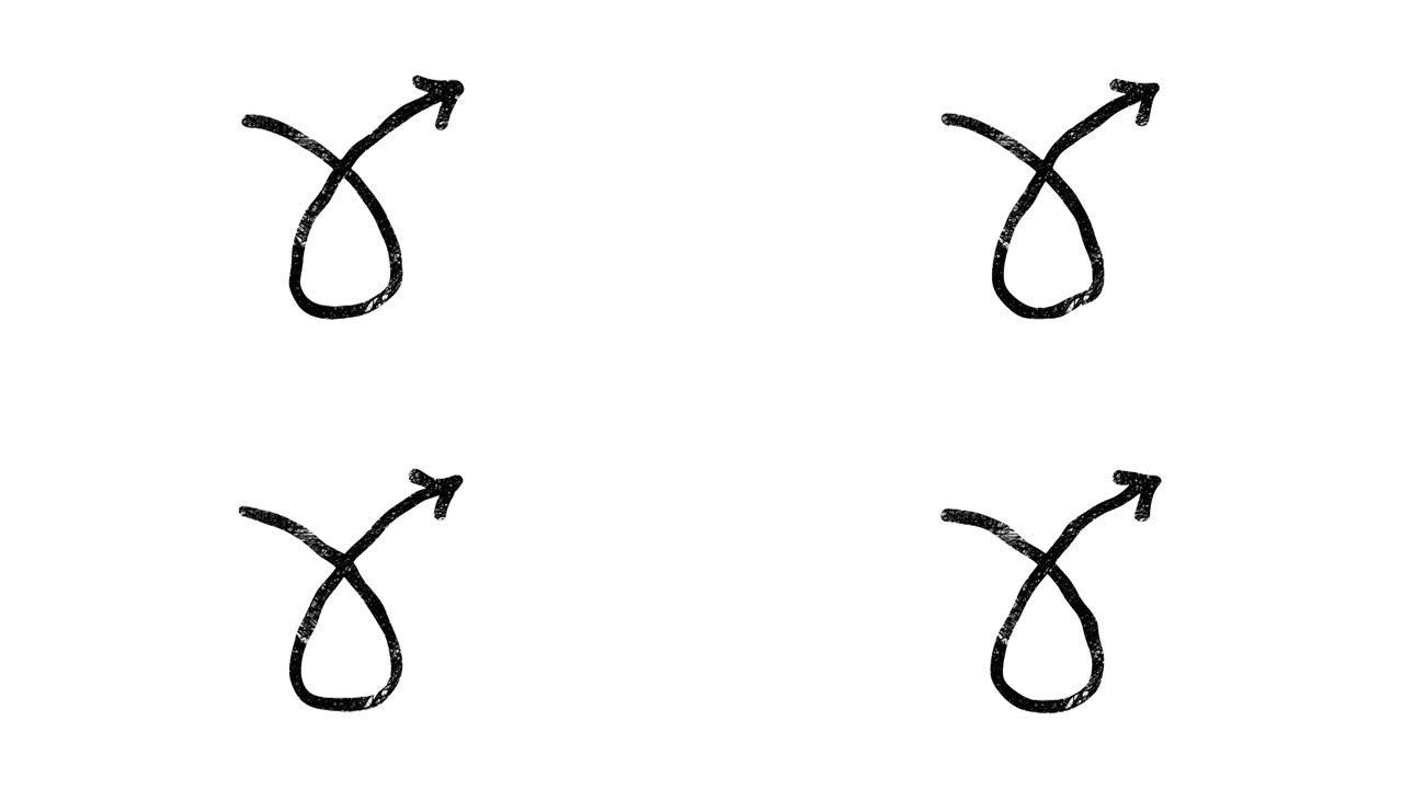 手画箭头指向椭圆形。箭头上白板动画4k运动图形