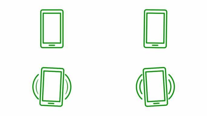 手机的动画绿线图标。智能手机的象征。沟通的概念。循环视频。矢量插图孤立在白色背景上。