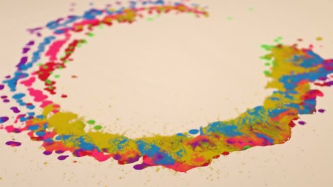 各种颜色的油漆滴在白纸上。