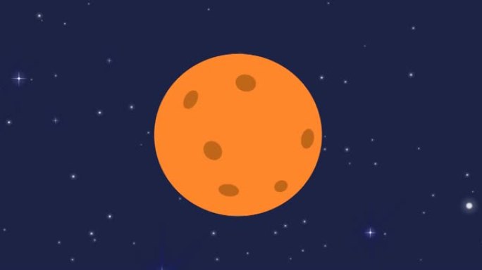 蓝天上有橙色月亮和星星的宇宙动画