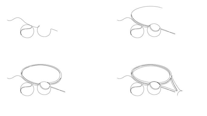 两个球的网球拍连续线自画动画