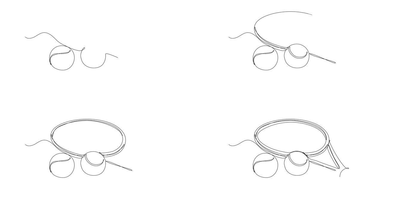 两个球的网球拍连续线自画动画