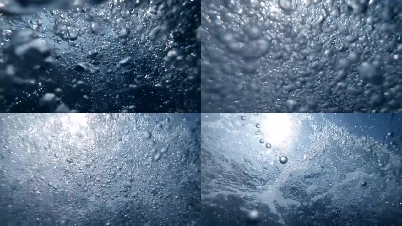 大量气泡从海底漂浮到表面的慢动作视频