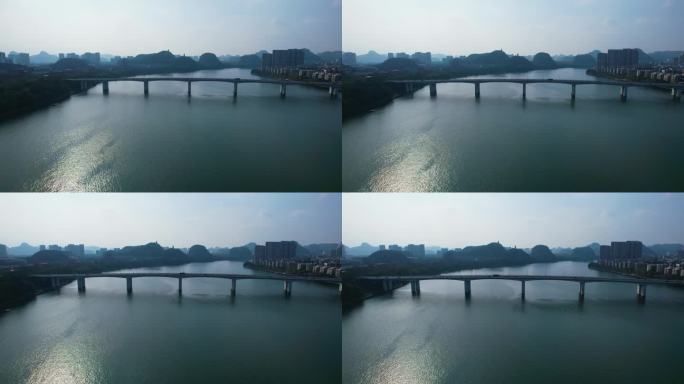广西柳州城市建筑柳江风光航拍