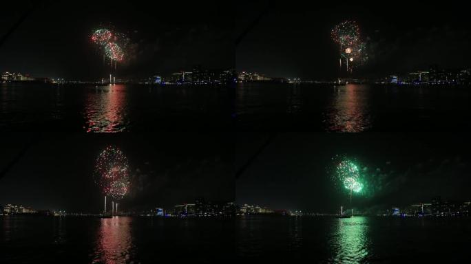 壮观的烟花照亮了阿联酋阿布扎比亚斯码头的天空，庆祝开斋节