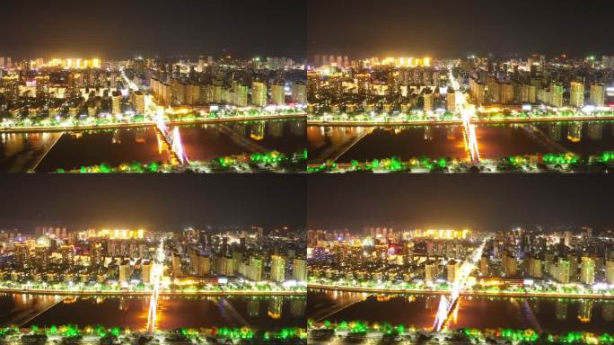 城市桥梁夜景河水延时实拍视频