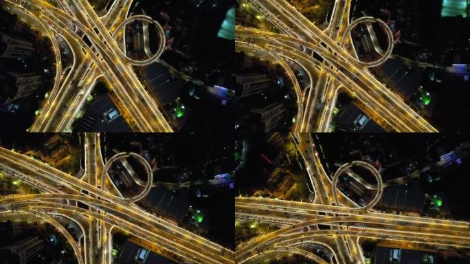 城市立交桥的空中旋转视图
