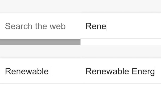 在搜索栏屏幕视图中搜索可再生能源。在线网络网站搜索框。在电脑上搜索万维网互联网。输入搜索引擎框监视器