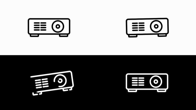 电子产品平面抽象设计的投影仪图标隔离在白色背景上。运动图形。