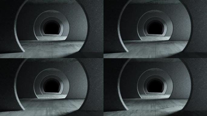 在灰色混凝土隧道中无休止的飞行。无缝循环抽象3d动画