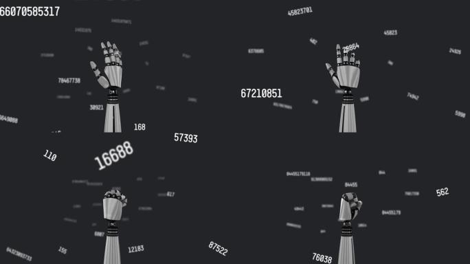 黑色背景上金属机器人手臂上数字变化的动画