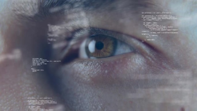 人的眼睛特写上的数据处理动画