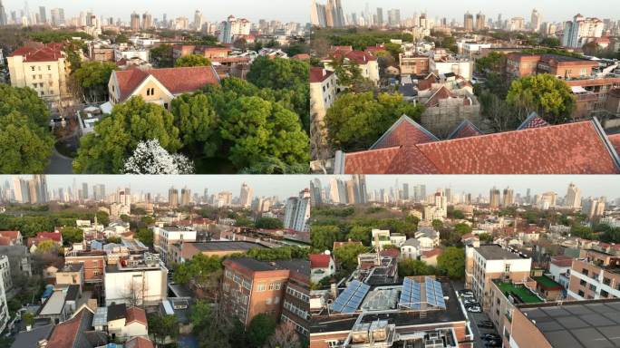 4K原素材-航拍上海兴国路成片花园住宅群