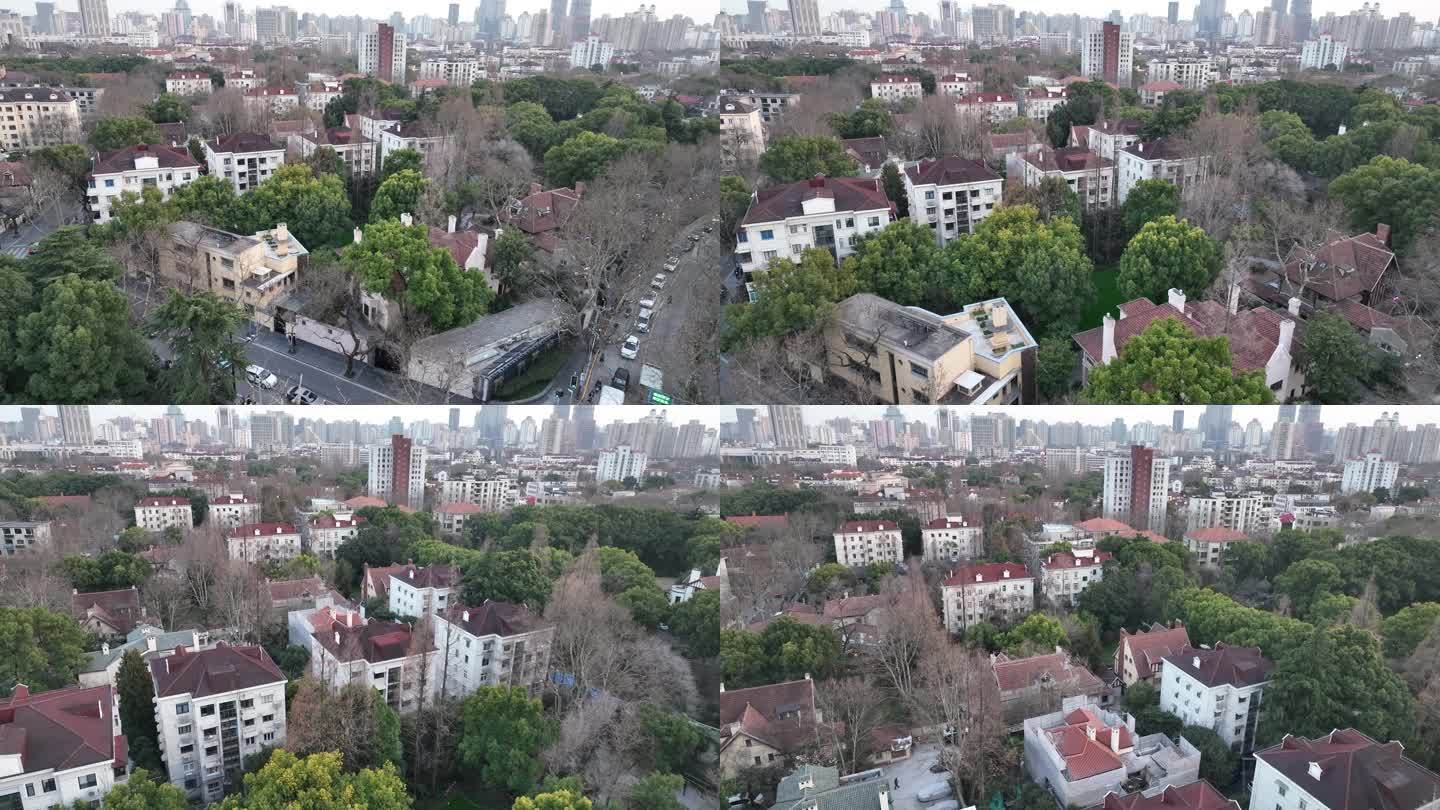 4K原素材-航拍上海徐汇花园洋房别墅区