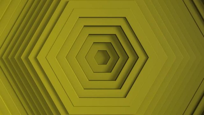 具有偏移效应的抽象六边形。黄色纯十六进制环的动画。业务演示的摘要背景。4k 3d渲染的无缝循环