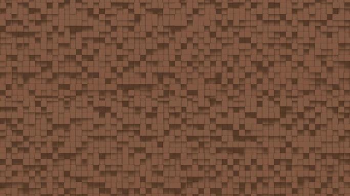 棕色小盒立方体随机几何背景。抽象方形像素马赛克插图。地块背景。幻想分形设计。数字艺术。4k的3d动画