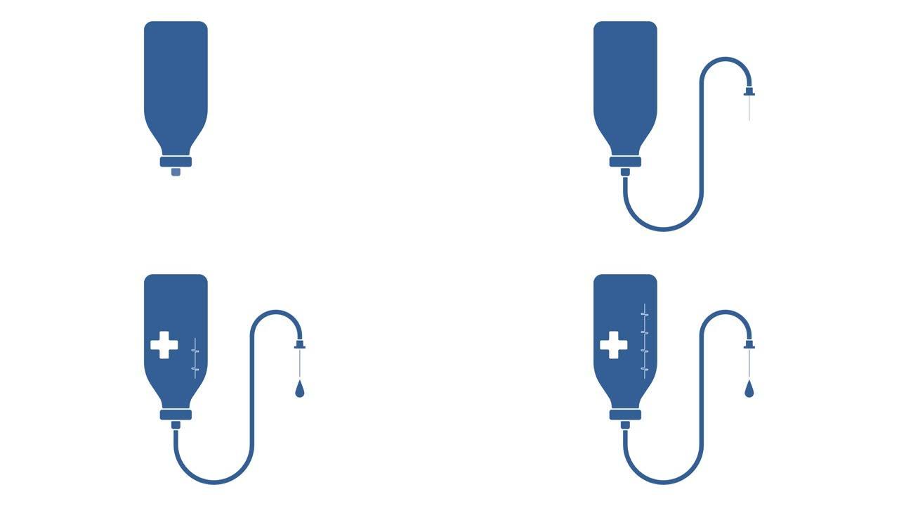 放下计数器动画。外科医生用蓝色扁平型医疗下降计数器。医疗程序概念。用于化疗治疗的输液瓶。