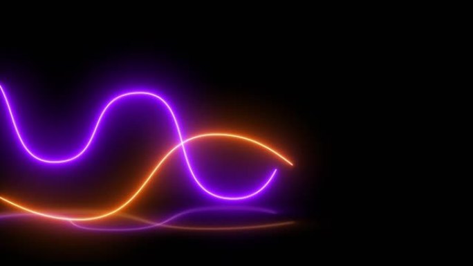 4k抽象紫色橙色霓虹灯波浪线背景