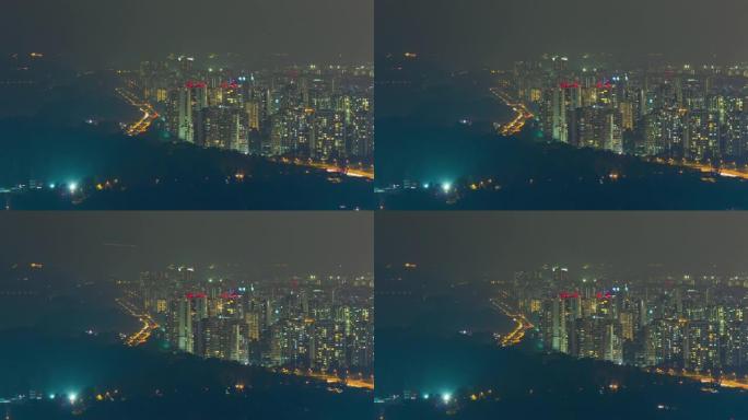 新加坡夜光城市景观航空全景4k延时