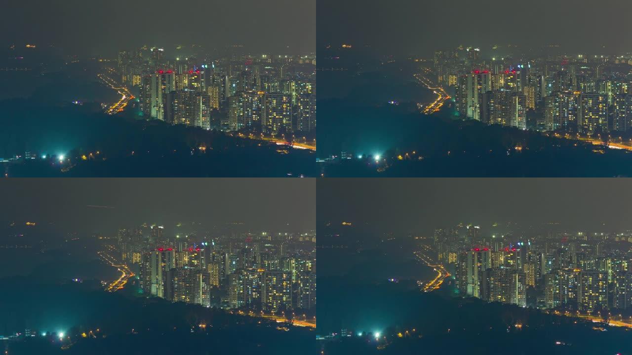 新加坡夜光城市景观航空全景4k延时