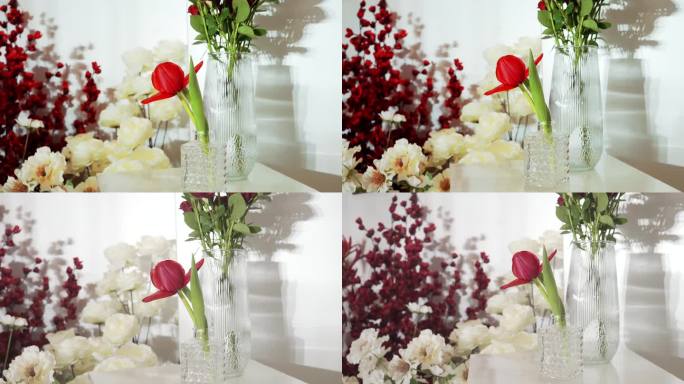 红色鲜花花瓶摆件装饰