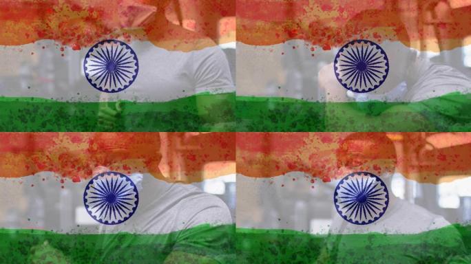 在印度国旗上戴着口罩的男子的组成