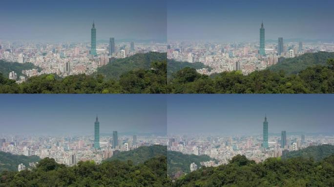 晴天台北市中心公园山顶空中全景4k台湾