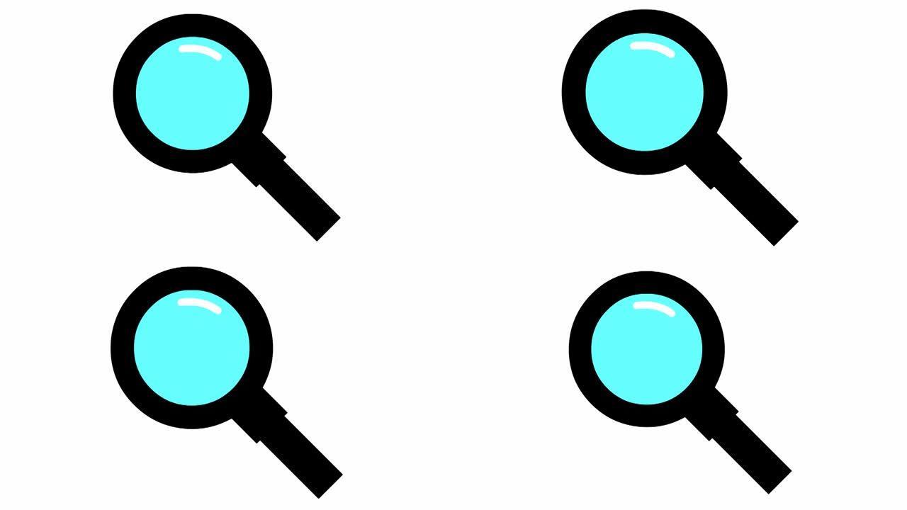 放大镜的动画黑色图标。符号放大镜。搜索、发现的概念。循环视频。矢量插图孤立在白色背景上。