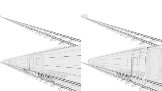 透明的未来高速列车。轮廓或线框样式