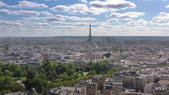 晴天巴黎市著名塔区空中全景4k法国