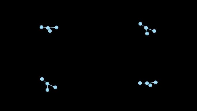 4k视频中带有蓝色原子粒子的黑色背景。
