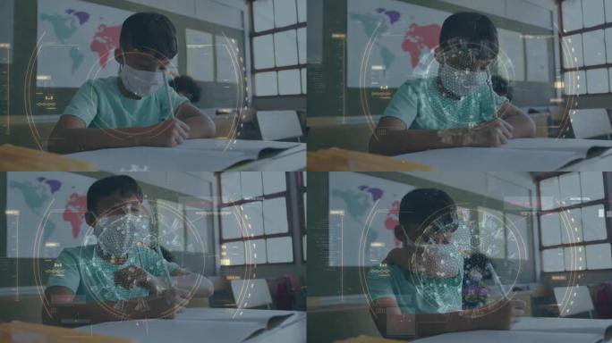 范围扫描新型冠状病毒肺炎细胞对学校戴口罩打喷嚏的男生