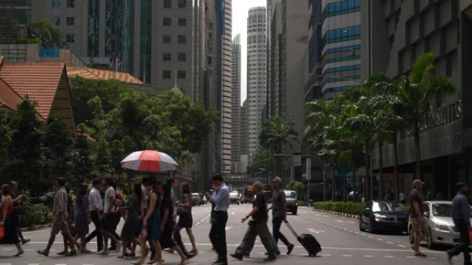 新加坡市区日间交通街人行横道著名食品市场区慢动作全景4k