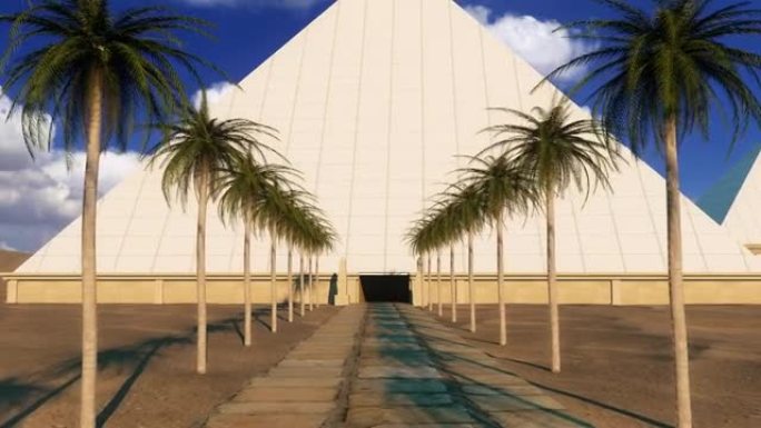 埃及开罗吉萨、胡夫、门考尔和哈弗雷大金字塔的3d重建。开罗，吉萨埃及。3d动画。