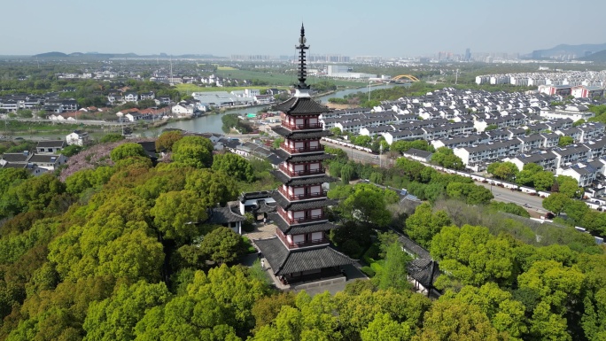 铜观音寺 太湖 晚樱 航拍 晴天 寺庙