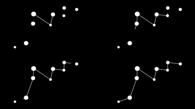 蝎虎座星座。夜空中的星星。黑白线条艺术风格的星座。星系团。横向构图，4k视频质量