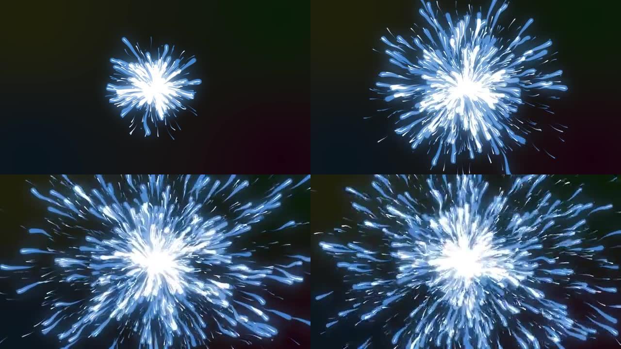 蓝色粒子爆炸，未来粒子宇宙冲击波能量空间3D渲染