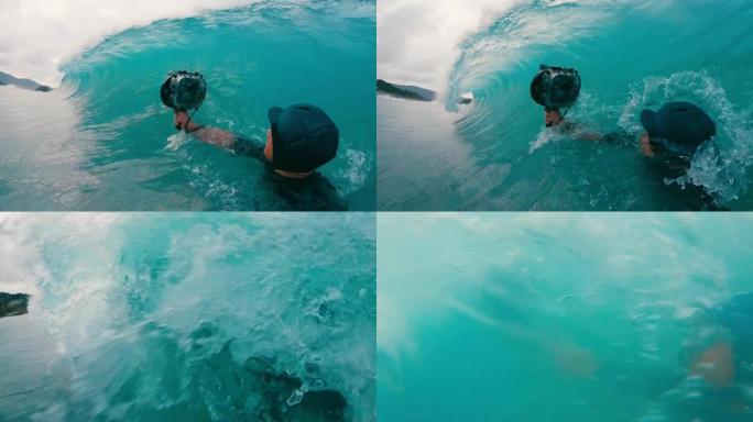 冲浪摄影师拍摄了桶装波的照片