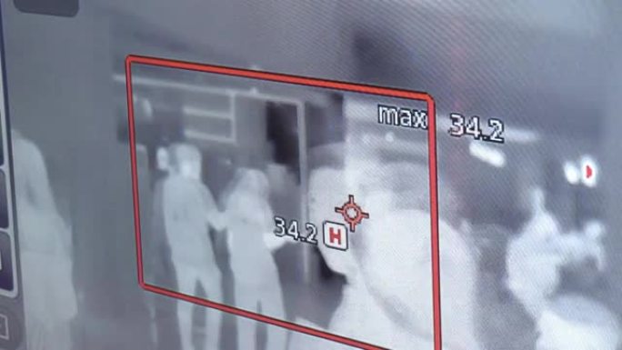 热扫描仪摄像机的温度控制监视器，用于在冠状病毒期间检查人员，Covid 19爆发
