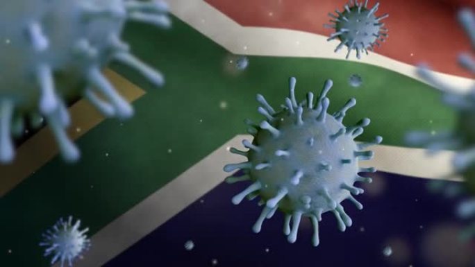3D插图非洲RSA旗帜冠状病毒。Covid - 19南非