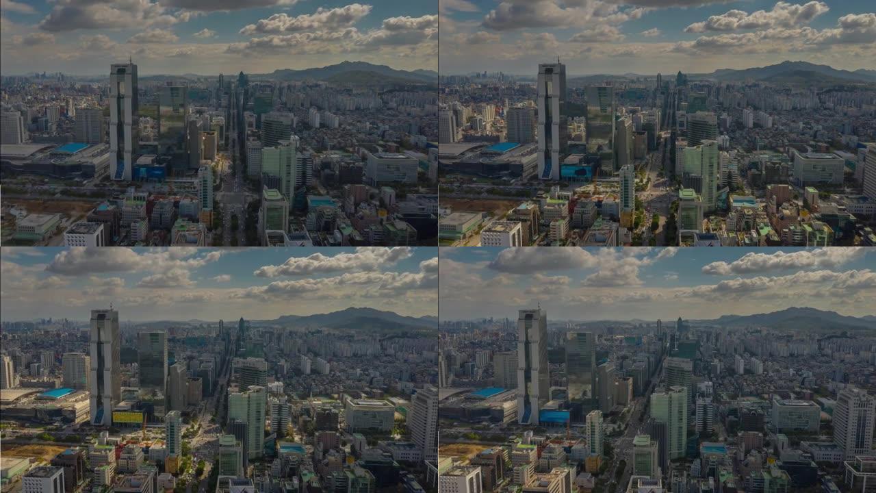 韩国首尔市交通大道空中全景4k延时飞行