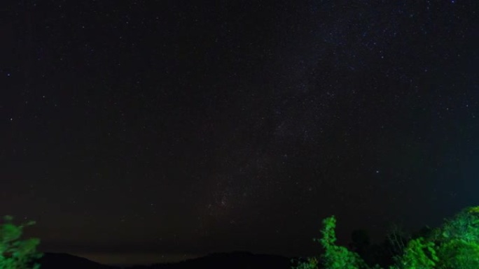 T/L夜空在热带森林中有移动的星星