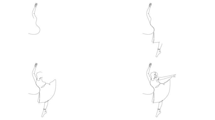 tutu旋转连续线古典芭蕾舞演员的自画动画